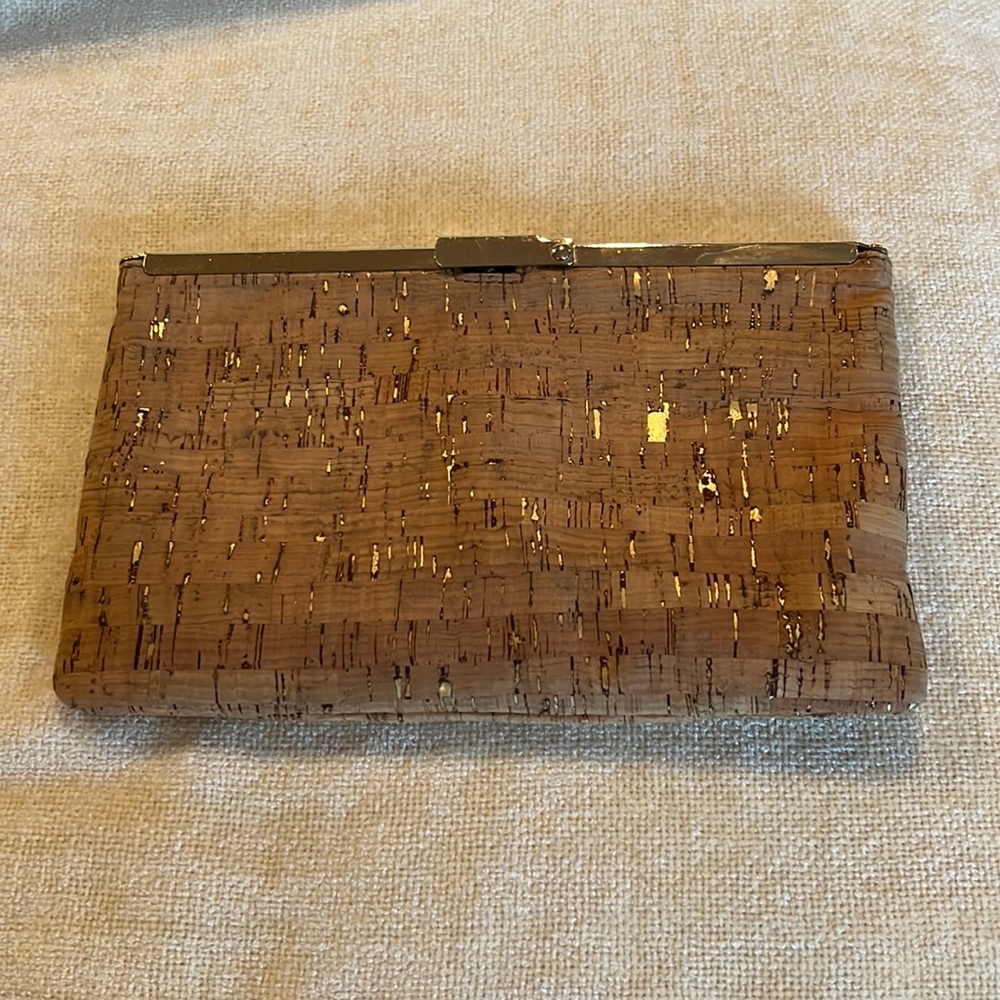 J. Crew cork clutch with gold hardware